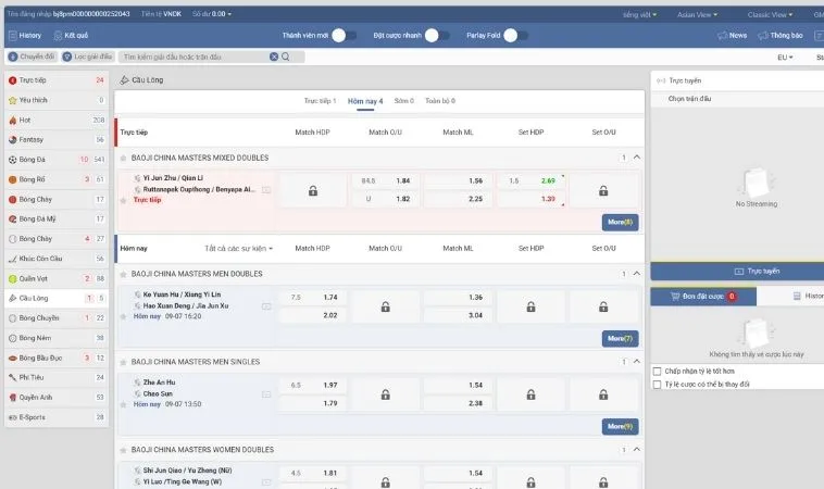 Cách Chơi Cá Cược Cầu Lông TK88 Chuẩn Xác Như Chuyên Gia 2 Bảng kèo cá cược Cầu Lông TK88