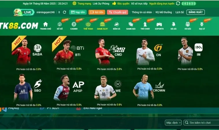 Sảnh thể thao TK88 hợp tác với nhiều nhà cung cấp kèo cá cược uy tín
