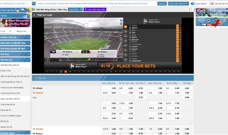 Giao diện cá cược thể thao ảo TK88
