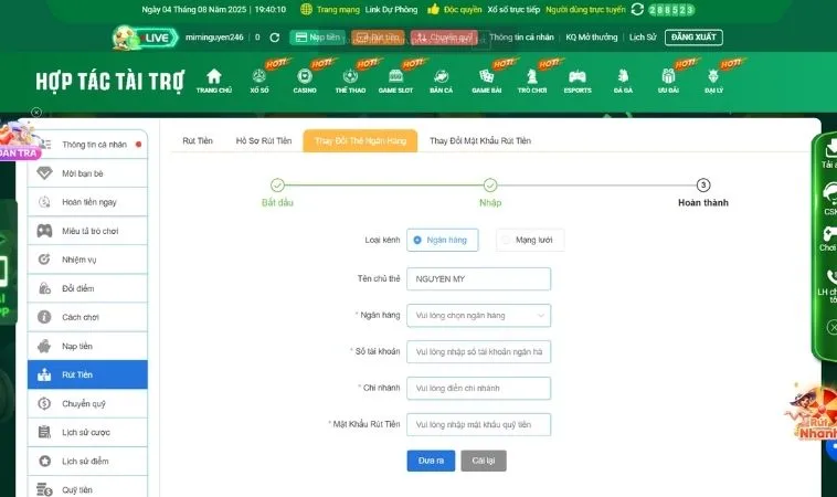 Rút Tiền TK88 Siêu Tốc Về Ngay Tài Khoản Trong 3 Phút 2 Giao diện rút tiền TK88
